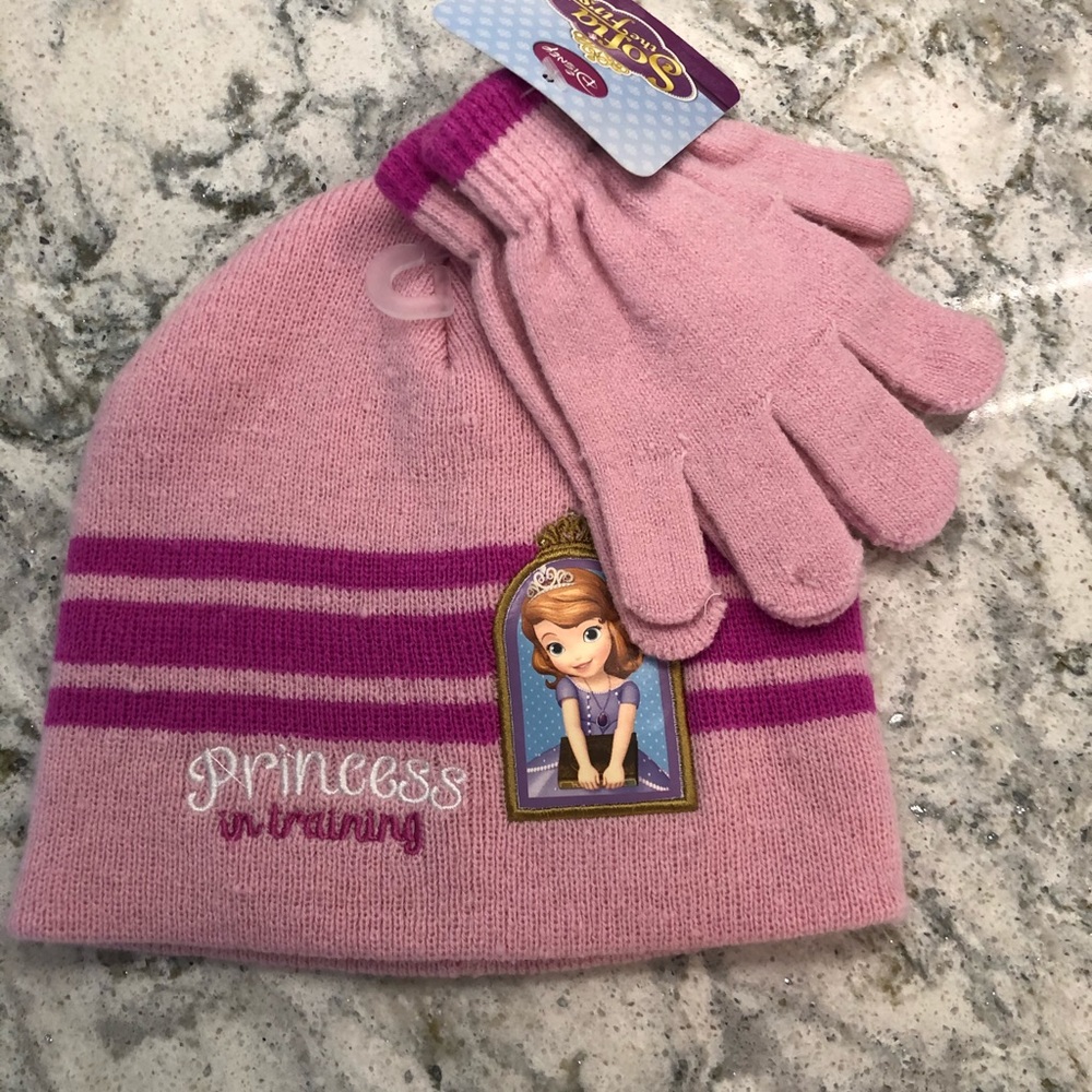 Sofia the first hat and gloves set